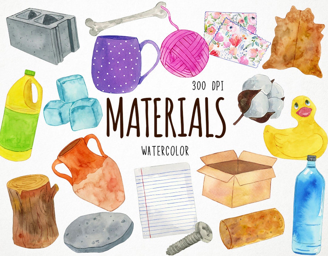 Watercolor Materials Clipart, Materials Vocabulary Clipart, Materials