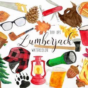 Lumberjack Clipart, Camping Clipart, Christmas Clipart, Winter Clipart, Lumberjack Watercolor Clipart, Lumberjack Clip Art, Forest Clipart
