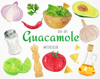 Watercolor Guacamole Clipart, Guacamole Clip Art, Guacamole Graphics, Guacamole Illustration, Avocado Clipart Mexican Clipart Mexico Clipart