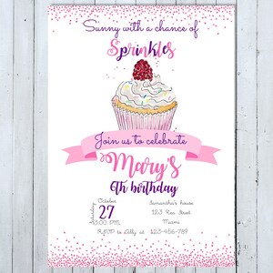 Kuchen Geburtstag Einladung, lila Geburtstagseinladung, Streusel Geburtstag Einladung, Streusel, Cupcake, Geburtstags-Einladung