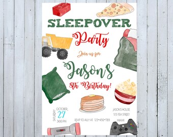 Boys Sleepover Invitation, Boys Slumber Party Invitation, Boys Pajama Party Invitation, Video Game Party Invitation, Boys Sleepover Birthday