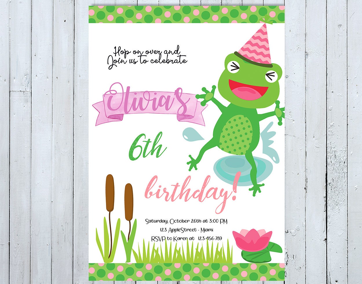 Frog Invite Frog Birthday Invitation, Frog Invitation, Amphibian Invitation ...