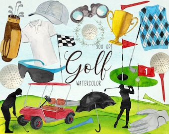 Watercolor Golf Clipart, Golfing Clipart, Golfer Clipart, Golf Club Clipart, Sports Clipart, Golf Graphics Golf Illustration Sports Graphics