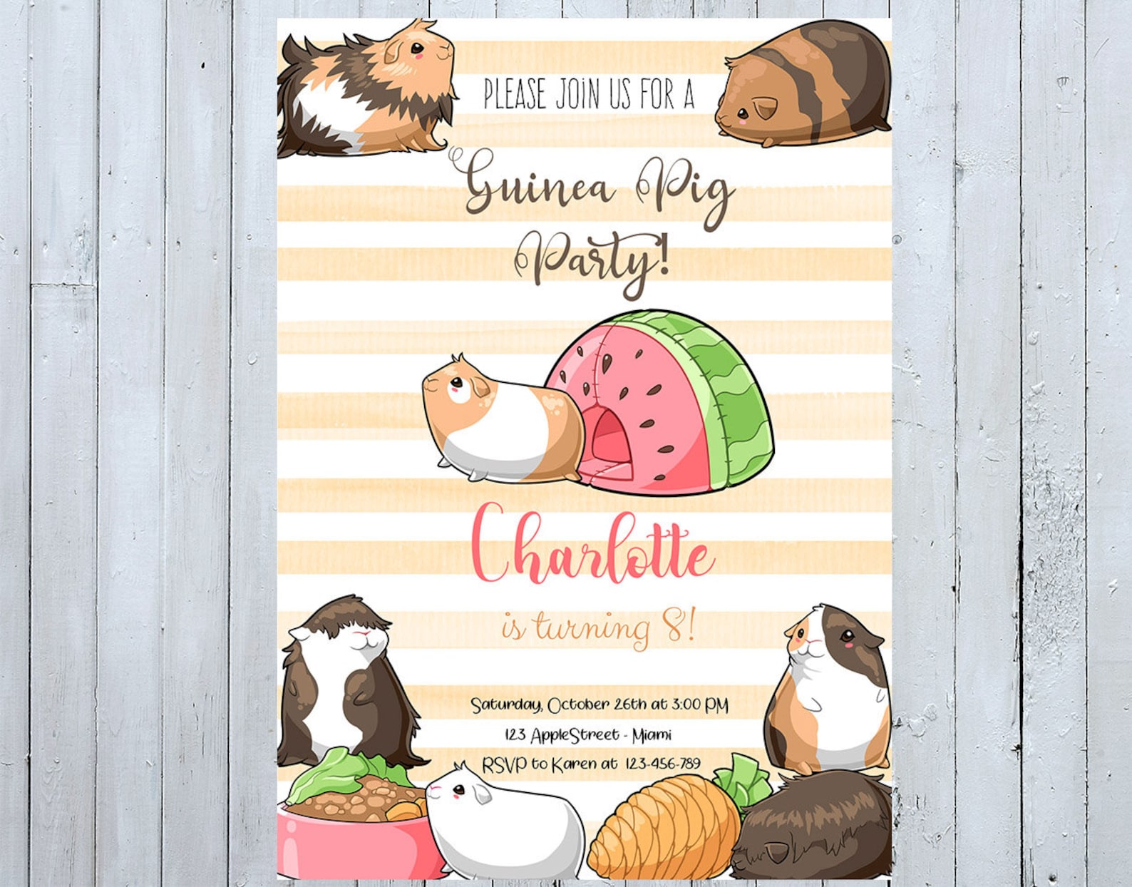 Guinea Pig Birthday Invitation Guinea Pig Invitation Guinea | Etsy
