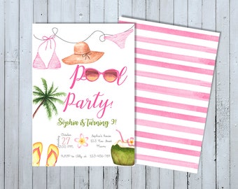Invitation fête d’anniversaire de billard, Pool Party Invitation, piscine invitent inviter, Invitation d’anniversaire de piscine, piscine Invitation piscine Invite les filles