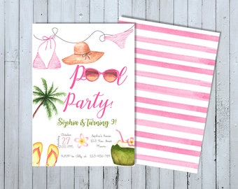 Pool Party Birthday Invitation, Pool Party Invitation, Pool Party Invite, Pool Birthday Invitation, Pool Invitation Pool Invite Girls Invite