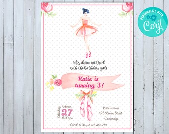 Editable Ballerina Invitation, Ballerina Birthday Invitation, Dance Birthday Invitation, Ballet Birthday Invitation, Instant Download