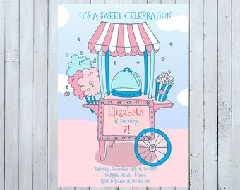 Sweet Celebration Invitation, Candy Birthday Invitation, Cotton Candy Birthday Invitation, Sweets Birthday Invitation, Carnival Invitation
