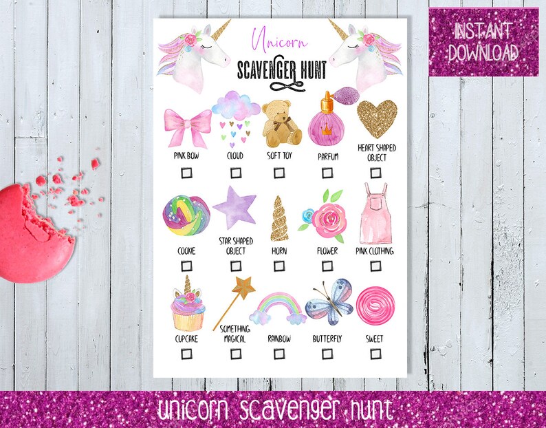 printable unicorn scavenger hunt for kids printable unicorn etsy