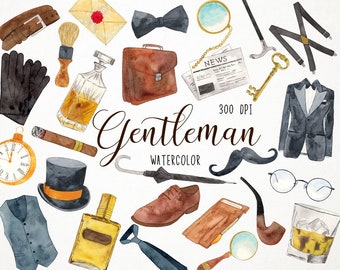 Watercolor Gentleman Clipart, Dandy Clipart, Man Clipart, Father's Day Clipart, Cavalier Clipart, Sir Clipart, Baron Clipart, Man Clothes