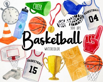 Watercolor Basketball Clipart, Basketball Clip Art, Basketball Illustration, Basketball Doodles, Basketball Icons, Sports Clipart, Basket