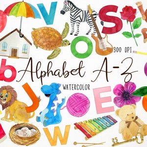 Watercolor Alphabet Clipart, Alphabet A-Z Clipart, Alphabet Graphics, Alphabet Letters Clipart, Nursery Clipart, Alphabet Elements Clipart