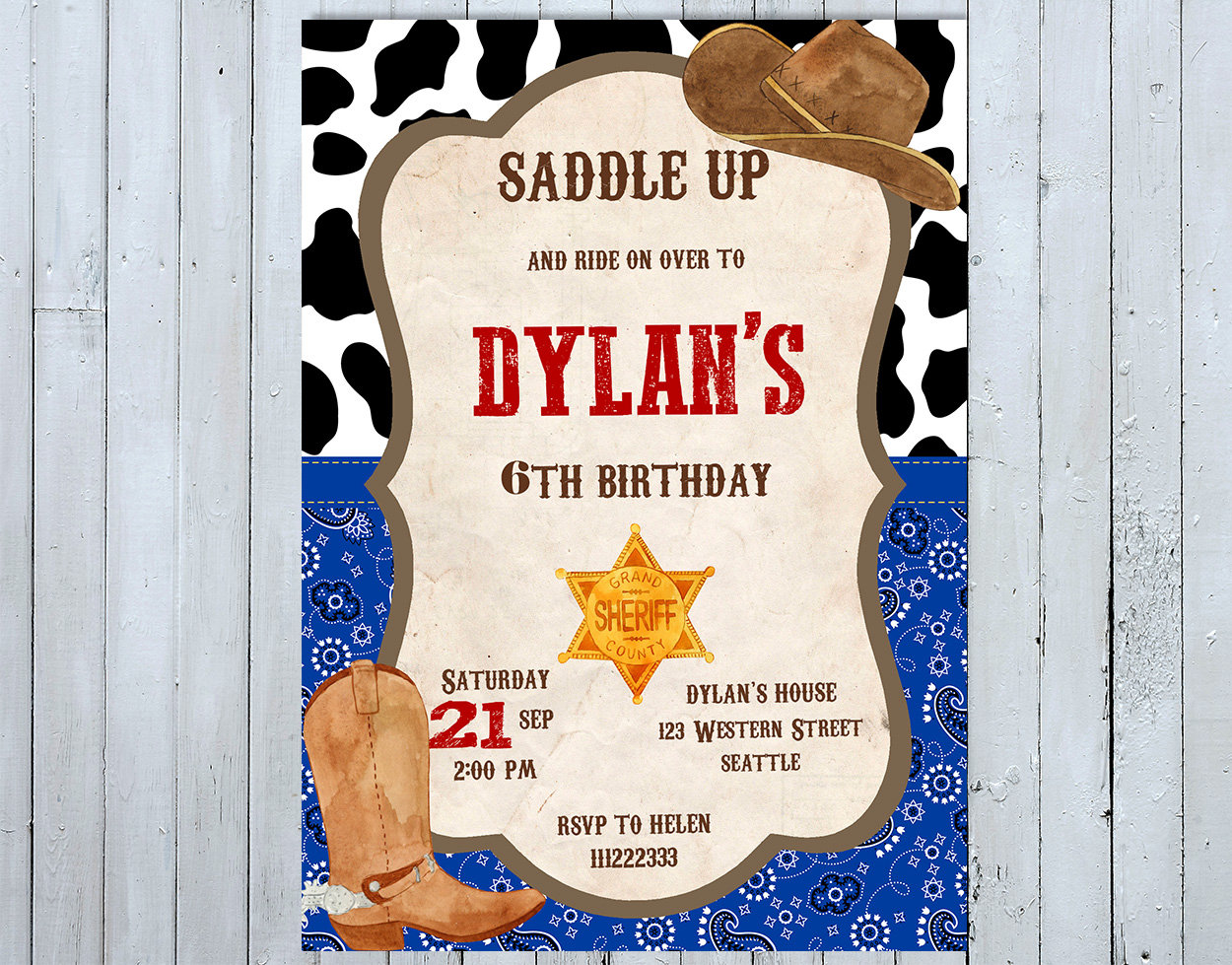 CowboyGeburtstagsEinladung, Western Invitation, Cowboy Invitation