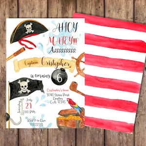 Invitation d'anniversaire de pirate, invitation de pirates, invitation de Matey d'Ahoy, invitation de Buccaneer, invitation de carte de trésor, invitation de capitaine