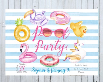 Invitación a la fiesta en la piscina, invitación de cumpleaños de la fiesta en la piscina, invitación a la fiesta de la piscina, invitación de cumpleaños de verano, invitación de verano, invitación de verano, invitación de verano