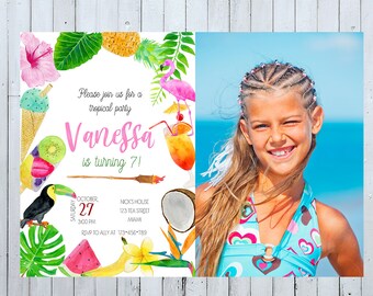 Tropical Birthday Invitation with Photo, Tropical Invitation with Picture, Tropical Invite, Beach Invitation Hawaiian Invitation Luau Invite