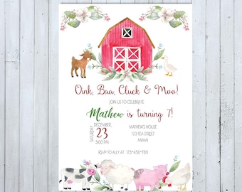 Farm Invitation, Farmer Invitation, Farmhouse Invitation, Farmyard Invitation, Barnyard Invitation, Farm Animals Invitation, Barn Invitation