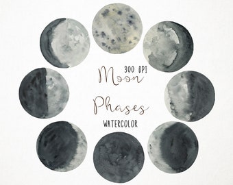moon clipart, moon clip art, moon phases clipart, watercolor moon clipart, moon watercolor clipart, moon png, moon phases png
