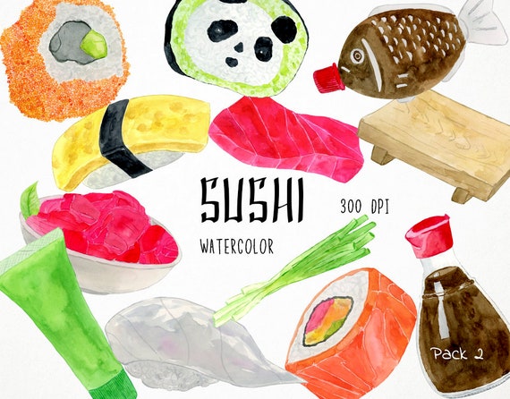 Sushi Clipart, Japanese Food Clipart, Sushi Clip Art, Asian Food Clipart, Maki Roll Clipart, Sushi Illustration, Nigiri Clipart, Wasabi