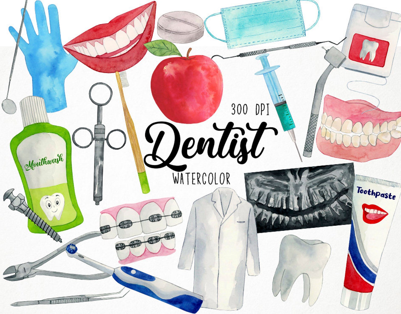 Watercolor Dentist Clipart Dental Clipart Odontologist Clipart