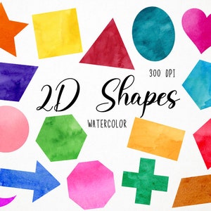 Aquarel 2D-vormen Clipart, Geometrische Clipart, Geometrische vormen Clipart, Wiskunde Clipart, Leren Clipart, Klaslokaal Clipart, Vormen