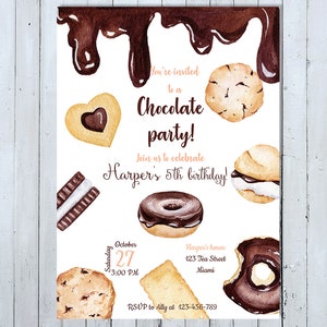 Chocolate Party Invitation, Chocolate Invitation, Chocolate Birthday Invitation, Fondue Invitation, Fondue Party Chocolate Theme Party Sweet