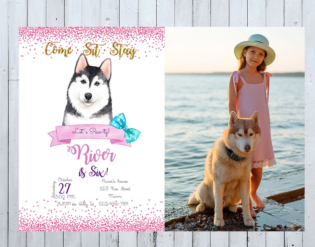 Husky Birthday Invitation With Photo Husky Invitation With Etsy