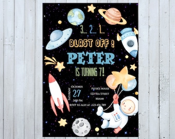 Astronaut Invitation, Astronaut Birthday Invitation, Space Invitation, Planets Invitation, Moon Invitation, Outer Space Invitation, Stars