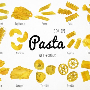 Watercolor Pasta Clipart, Italian Pasta Clipart, Italian Food Clipart, Pasta Graphics, Noodles Clipart, Cooking Clipart, Pasta Illustration