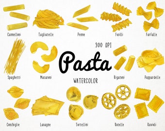 Watercolor Pasta Clipart, Italian Pasta Clipart, Italian Food Clipart, Pasta Graphics, Noodles Clipart, Cooking Clipart, Pasta Illustration