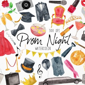 Watercolor Prom Night Clipart, Prom Clipart, Prom Party Clipart, Graduation Clipart, Class Dance Clipart, School Dance Clipart Prom Graphics