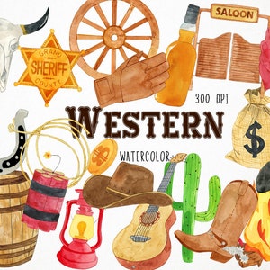 western clipart, cowboy clipart, wild west clipart, western vintage clip art, western clip art, cowboy watercolor watercolor western clipart