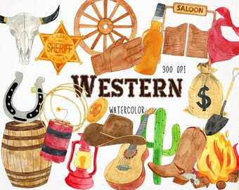 western clipart, cowboy clipart, wild west clipart, western vintage clip art, western clip art, cowboy watercolor watercolor western clipart
