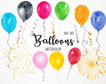 balloon clipart, watercolor balloons clipart, balloon clip art, confetti clipart, fireworks clipart, balloons png, balloons graphics