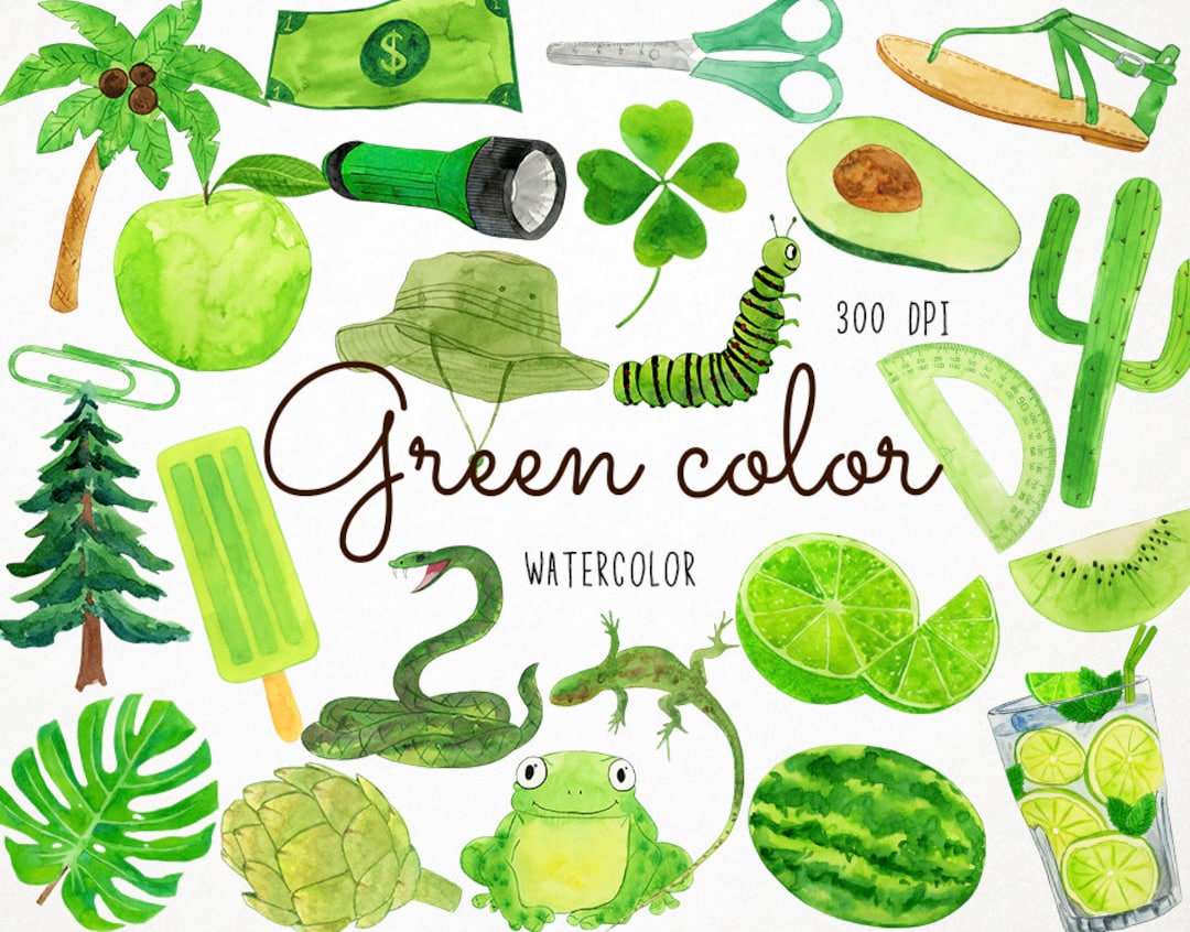 Watercolor Green Clipart, Green Color Clipart, Green Objects Clipart