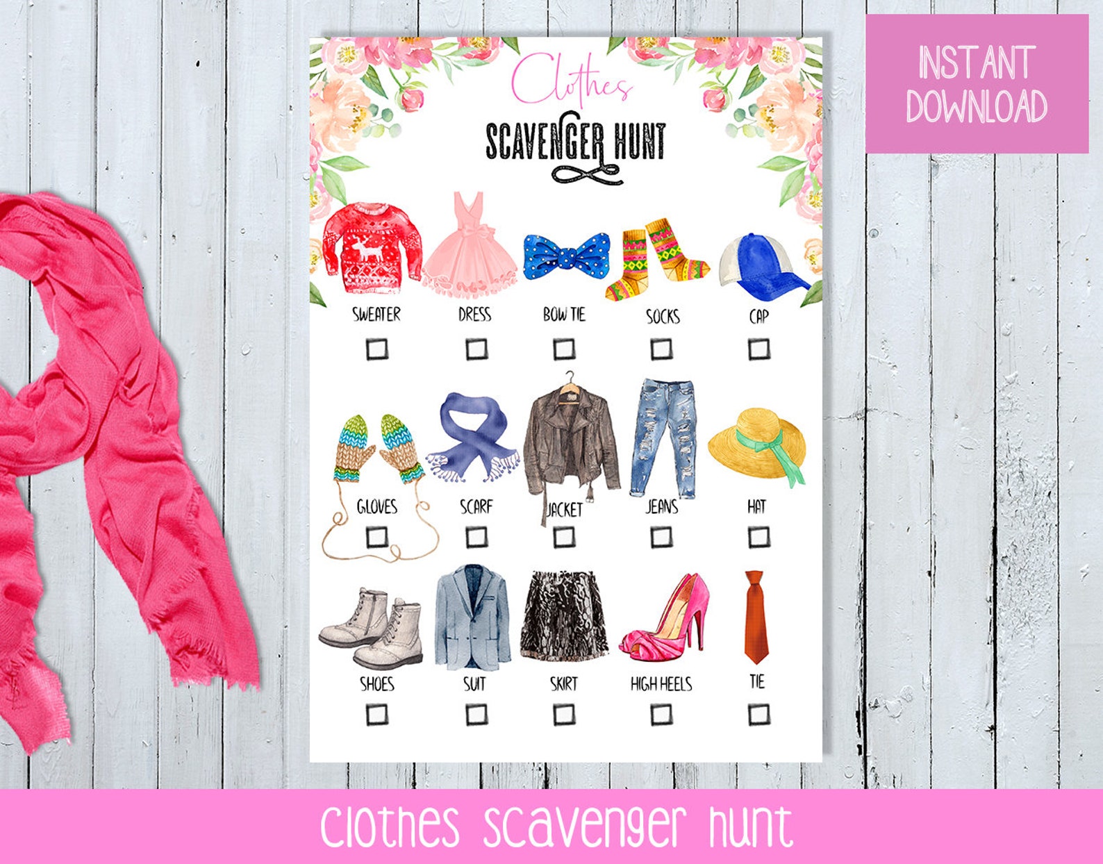 Printable Clothes Scavenger Hunt for Kids Indoor Scavenger Etsy