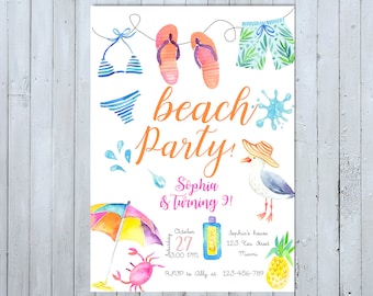 Summer Birthday Invitation, Beach Birthday Invitation, Beach Invitation, Beach Invite, Summertime Invitation Summer Invitation Summer Invite