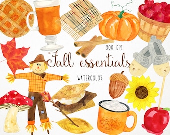 Fall Clipart, Fall Clip Art, Fall Watercolor Clipart, Autumn Clipart, Watercolor Fall Clipart, Autumn Watercolor Clipart, Apple Clipart