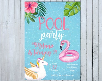 Piscine party invitation, invitation de piscine, piscine party invitation d’anniversaire, invitation de filles, invitation de l’été, Summertime invitation