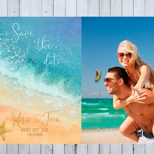 Strand Sla de datum uitnodiging met foto, zee Sla de datum uitnodiging met foto, zomer bruiloft, zomer Sla de datum uitnodiging