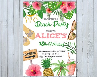 Beach Birthday Party Invitation, Beach Party Invitation, Beach Party Invite, Summer Birthday Invitation, Summer Invite, Summertime Invite