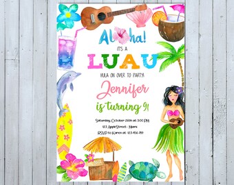 Luau Birthday Invitation, Luau Invitation, Luau Invite, Hawaiian Birthday Invitation, Hawaiian Invitation, Hawaiian Invite Summer Invitation