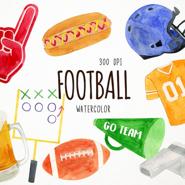 football clipart, sports clipart, football clip art, football watercolor clipart, sports graphics, watercolor football stickers