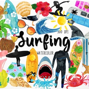 Clipart de surf em aquarela, clipart de surf, clipart de prancha de surf, clipart de natação, clipart de verão, clipart de praia, clipart de oceano, clipart de onda