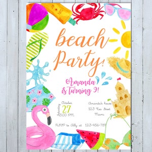 Sommerzeit Einladung, Sommerzeit Einladung, Sommergeburtstage Einladung, Sommereinladung, Beach-Einladung, Beach Party Invite, Beach Birthday