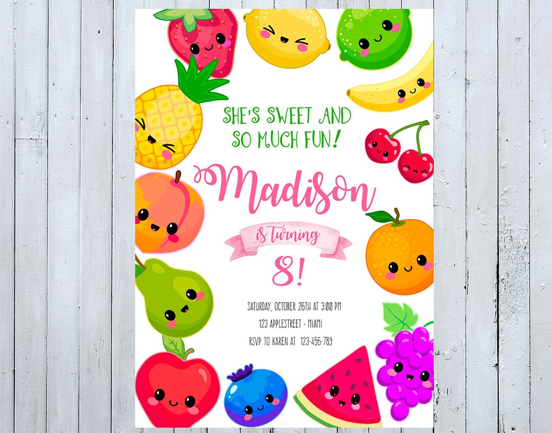 Fruit Birthday Invitation, Fruit Invitation, Tutti Frutti Invitation
