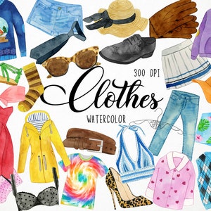 Watercolor Clothes Clipart, Clothing Clipart, Fashion Clipart, Wardrobe Clipart, Outfits Clipart, Accessories Clipart, Jeans Clipart