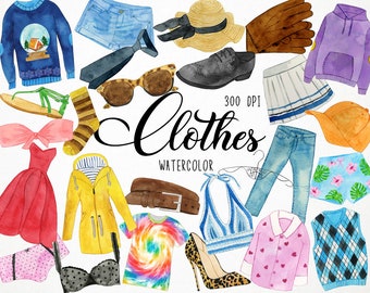 Watercolor Clothes Clipart, Clothing Clipart, Fashion Clipart, Wardrobe Clipart, Outfits Clipart, Accessories Clipart, Jeans Clipart