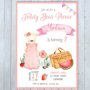 Invito di compleanno di Teddy Bear picnic, orsacchiotto picnic invito, orsacchiotto picnic invito, orsacchiotto a tema compleanno, Teddy Bear Party