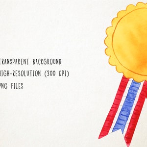 May include: A watercolor illustration of a gold medal with a red, white, and blue ribbon. The medal is round and has a scalloped edge. The ribbon is tied in a bow.